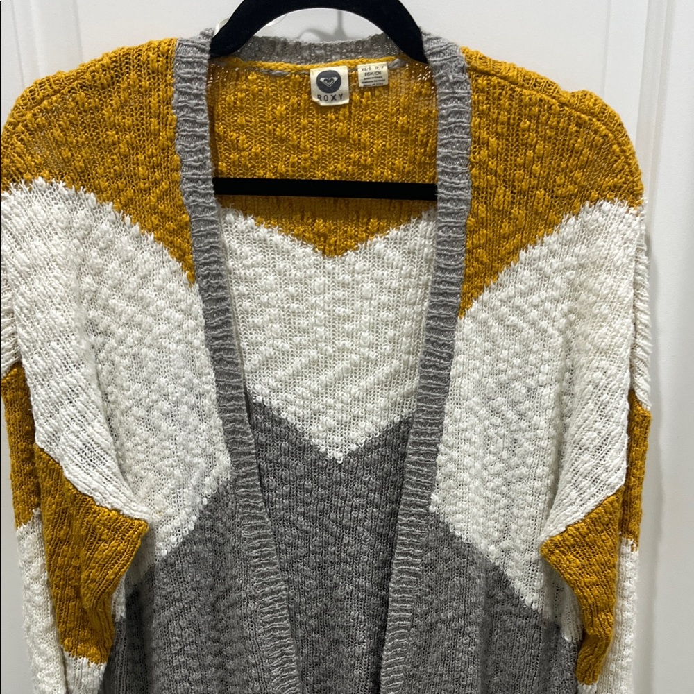 Roxy Open Weave Chevron Cardigan Sweater Sz XS - Picture 3 of 9